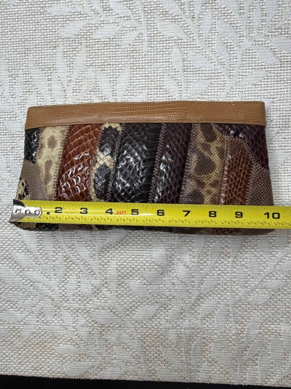 Bags by Supreme Vibtage Patchwork Snake-Embossed Crossbody Clutch - Tan & Brown - Picture 6 of 8